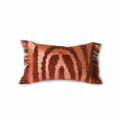 HKliving Fringed Velvet Tiger Kussen - Rood/bordeaux 25x40cm