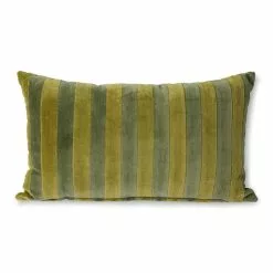 HKliving Gestreept Velvet Kussen -groen/camo 30x50cm