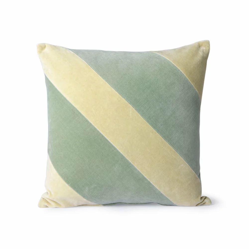 HKliving Gestreept Velvet Kussen - Mint/groen 45x45cm