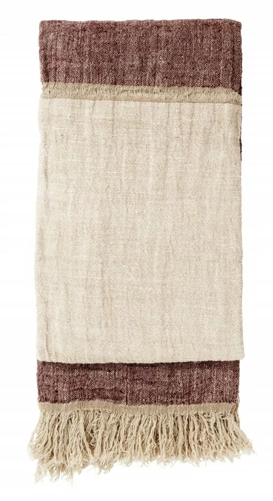 Nordal Bedsprei Met Franjes Linnen - Burgundy/roze